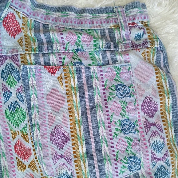 Vintage 80s Denim Republic Floral Striped High Waisted Shorts - Picture 8 of 9